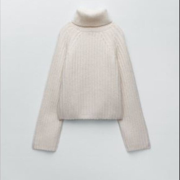 ZARA - Soft Pink Alpaca/Wool Blend Chunky Ribbed Knit Crop Sweater - Size M - Picture 1 of 11
